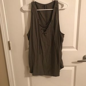 Olive lace up top